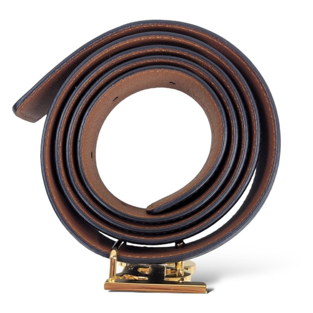 Burberry Gold-Tone TB Logo Buckle Reversible Black/Brown Leather Belt (SMALL) - Picture 7 of 12